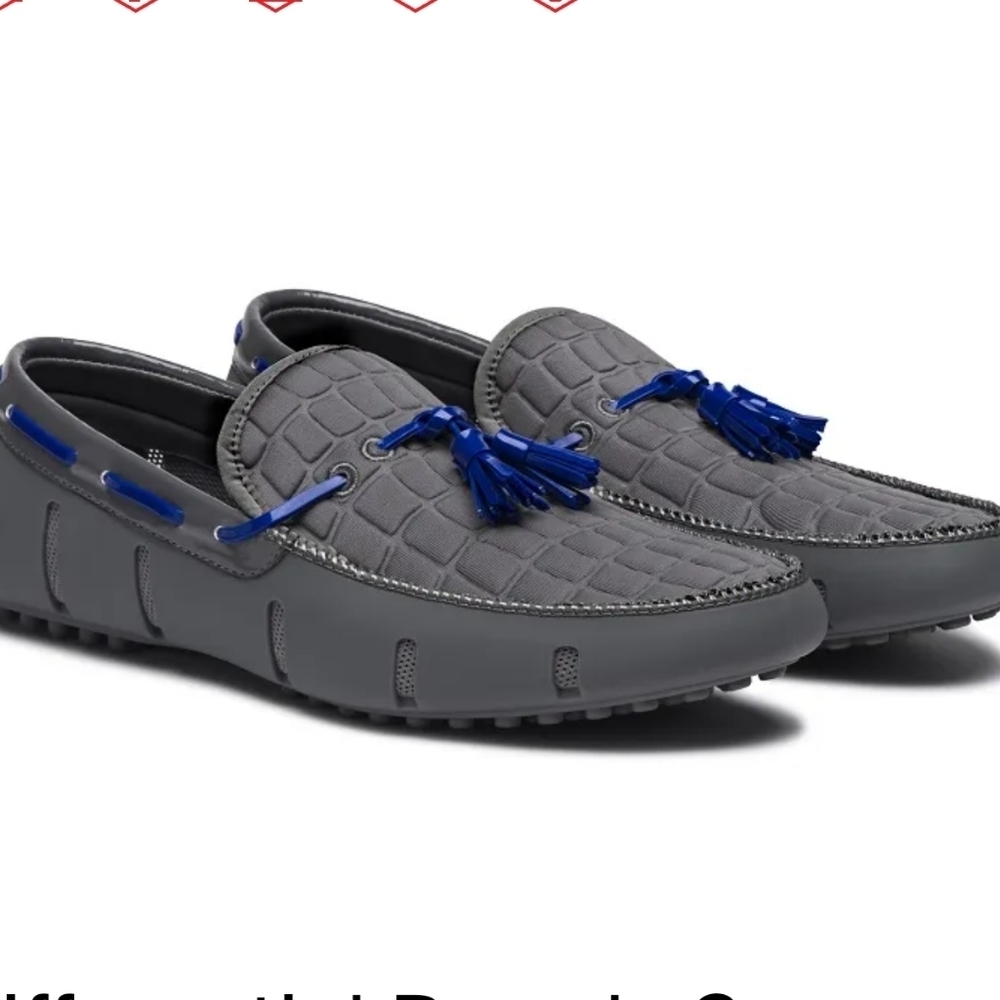SWIMS Gray Blue Woven Leather Slip On Loafers Size 6